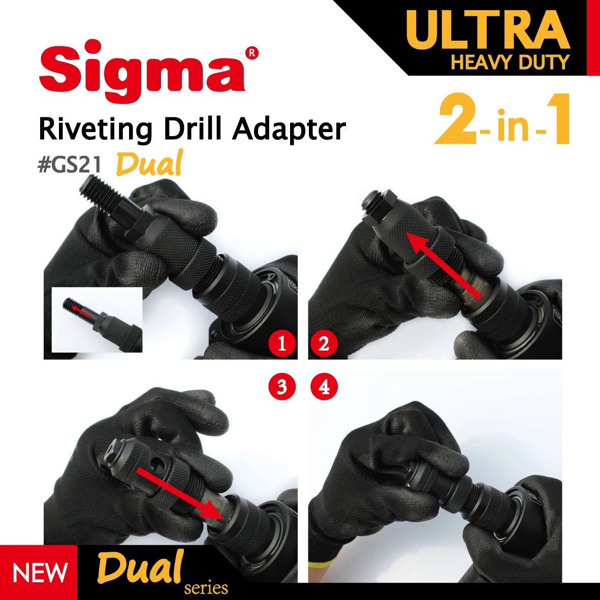 Sigma #GS21 ULTRA HEAVY DUTY 2-in-1 Riveting Drill Adapter Cordless or Electric power drill adaptor alternative air rivet tool