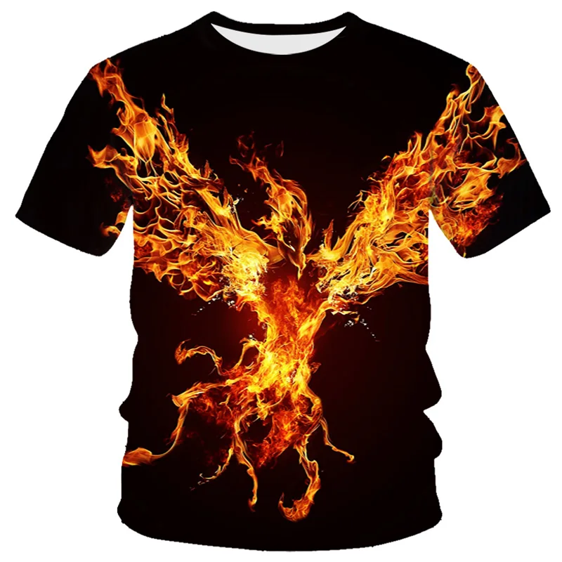 Fashion Summer Eagle And Flame Phoenix Animal 3d Printed T Shirt For Men\'s T Shirt O\'neck Short Sleeve Oversized T-shirt Top Hot