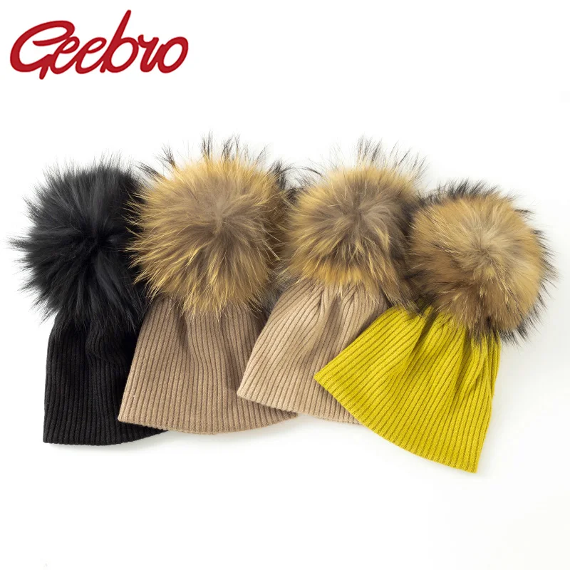 Geebro New Fashion Soft Baby Girls Boys Winter Warm Ribbed Skullies Beanies Newborn Kids Knitted Hats Pom Pom Accessories