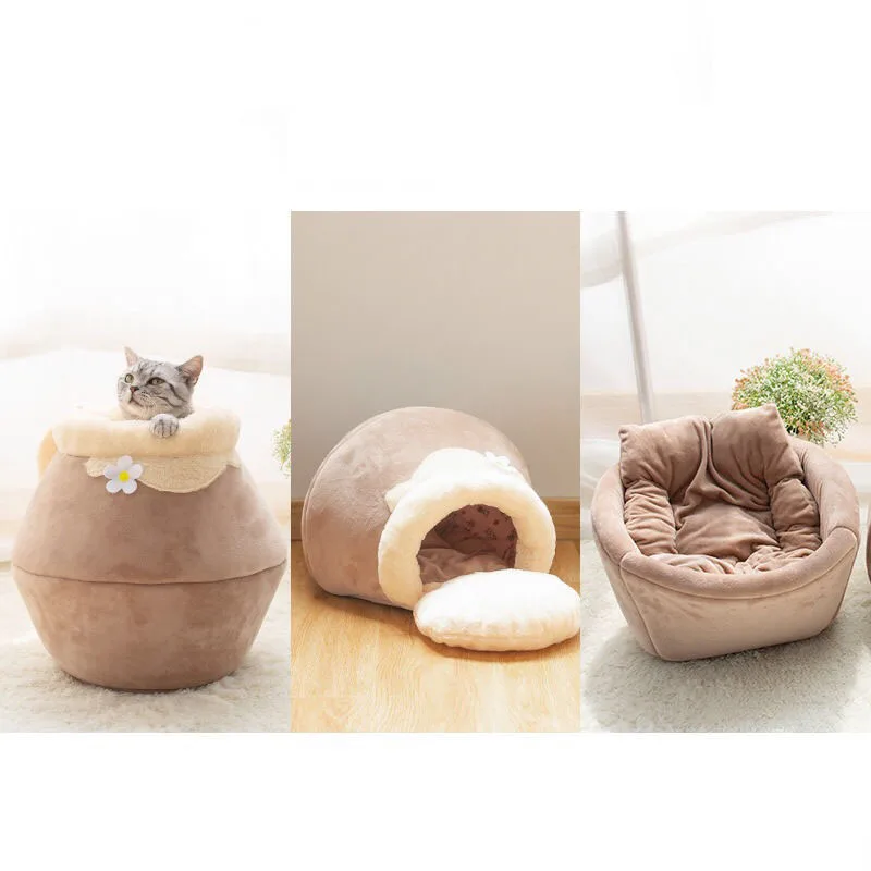 Warm Multi-purpose Cat Bed Foldable Plush Cat House Jar shaped Cave Thickened Pet Bed