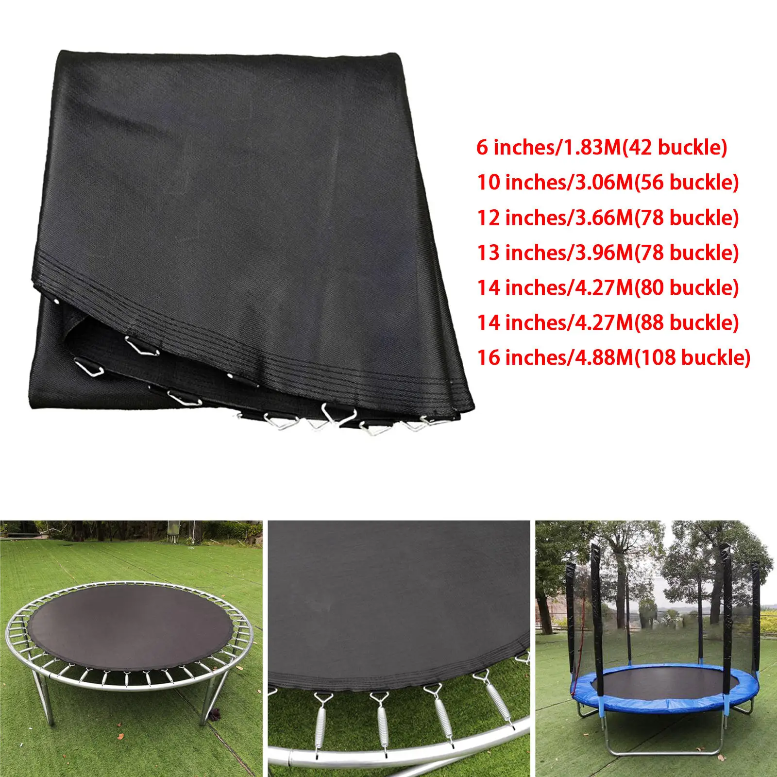 Black High Elastic Trampoline Mat Replacement Mat with V-Rings Hook Buckle Round Trampoline Cloth Outdoor Jumping Bed Accessory