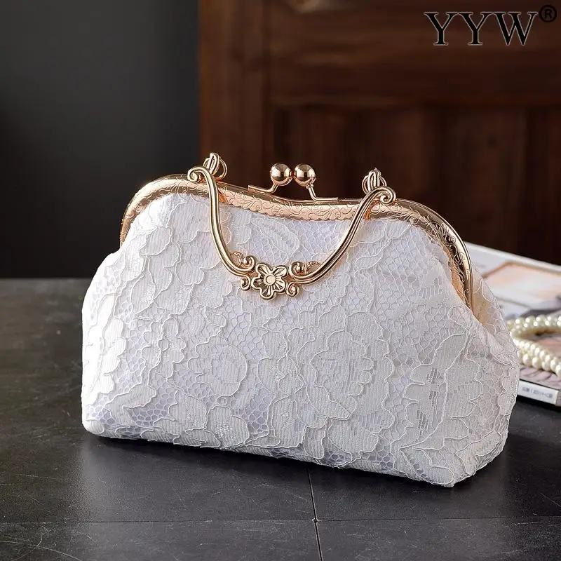 Vintage Satin Evening Party Clutch Bag Lace Purses and Handbags Metal Handle Luxury Designer Handbag Womens Hand Bag New Arrival