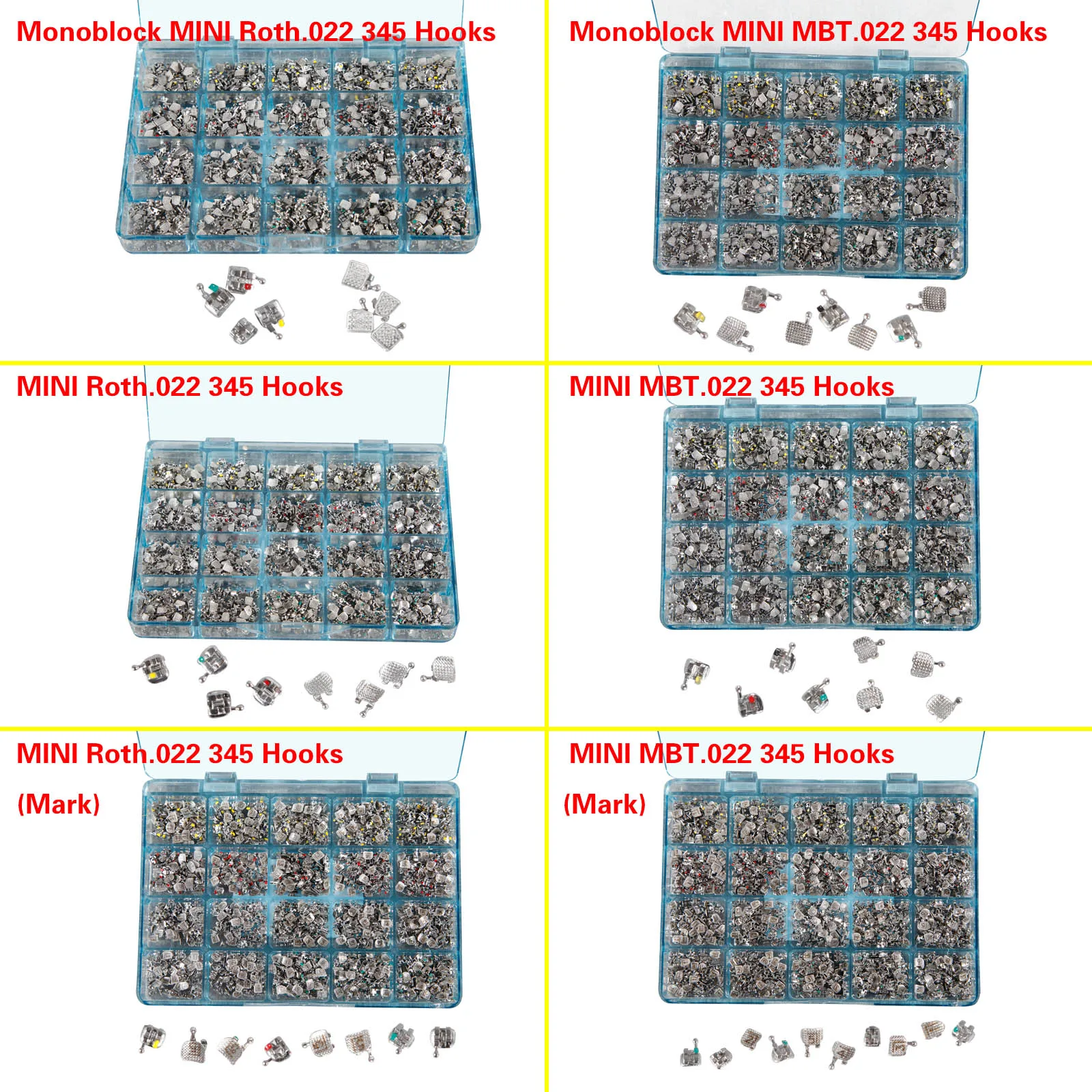 

1000pcs/1 Box Dental Orthodontics 0.022 Monoblock Mini Roth MBT Bracket 345 With Hook Mark Teeth Dental Tool