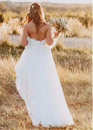 Vestido De novia elegante De tul escote corazón Línea A con aplicaciones encaje con cuentas y cinturón largo hasta el suelo Vestidos De novia