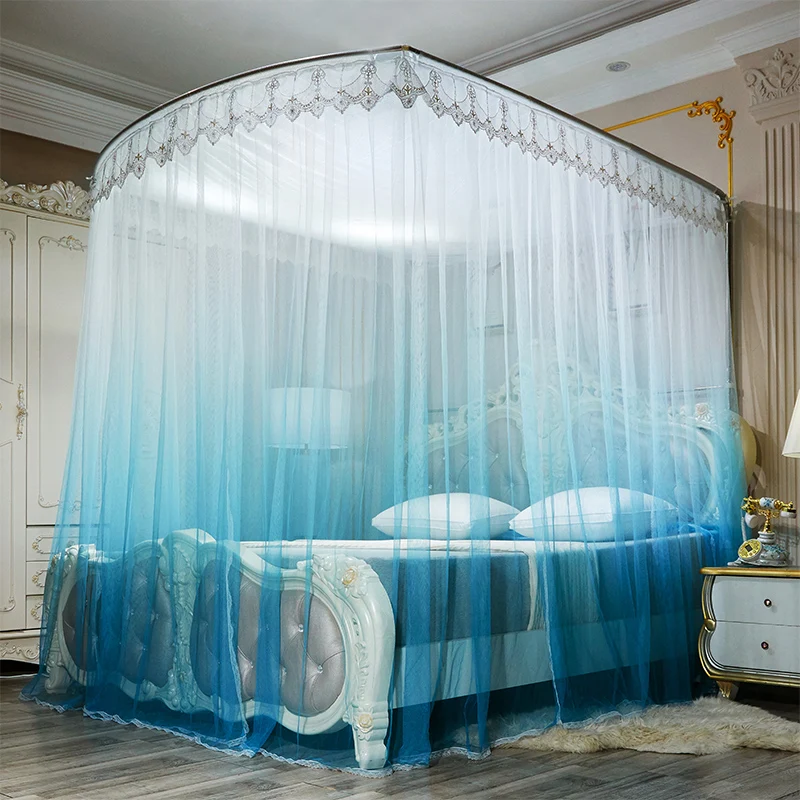 European Double-layer Telescopic Mosquito Net Princess 1.8 M Thickened U-type Track Curtains Encryption Nets Home Decor