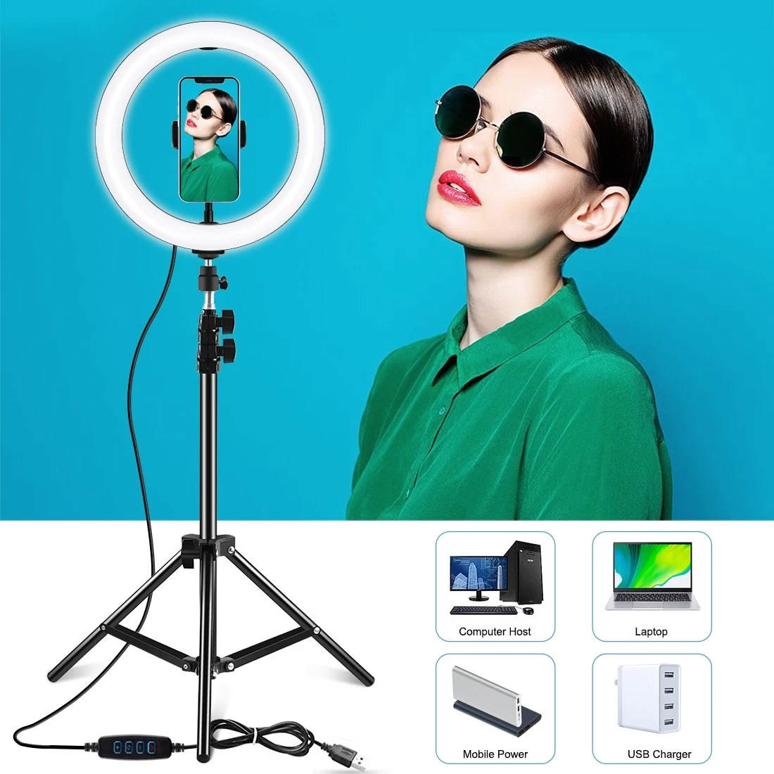 PULUZ 10.2 inch 26cm LED Ring Light with Light Stand Vlogging Video Light with 1.1m Tripod For YouTube Blogger Video Shooting