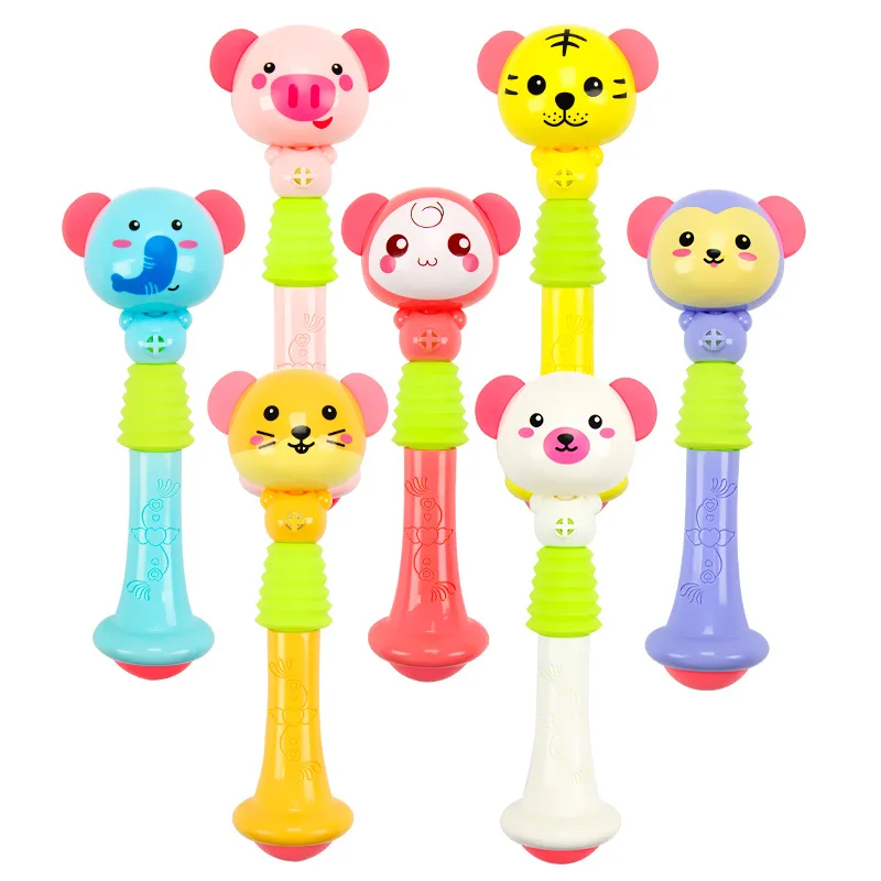 Cartoon Rattles Infant Baby Hand-cranked BB Rod Rattle Toys Fall Resistance With Soft Rubber Rattle Toys