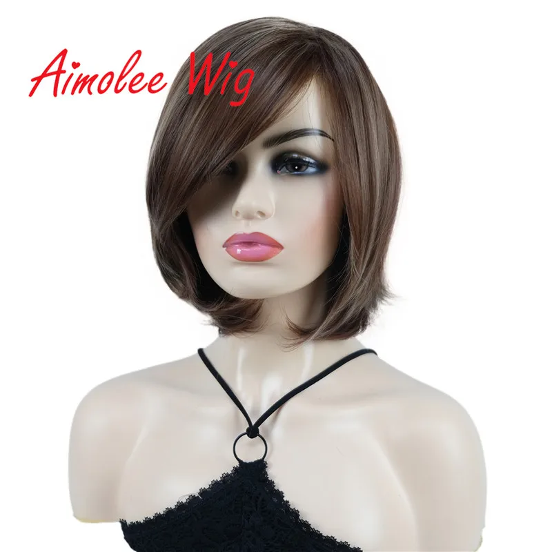 Aimolee Short Natural Curly Bob Synthetic Wigs Premium Heat Resistant Hair for Women