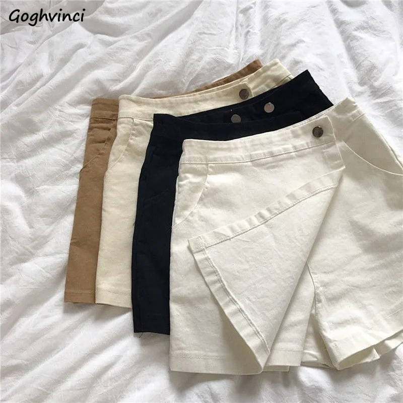 Women Shorts Skirts Solid High Waist Button Up A-line Straight All-match Trousers Students Sweet Casual Korean Style Chic Summer