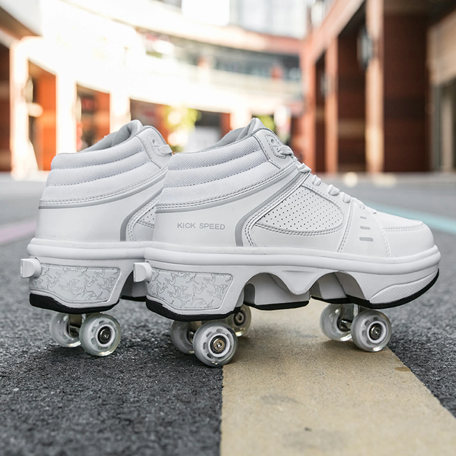 4 Wheels Deformation Roller Shoes Parkour Wheel Shoes Rounds Of Running Shoes Roller Skates Shoes Unisex Sports Skating Shoes