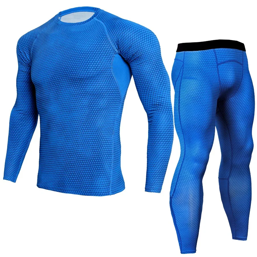 Men Fitness Compression Shirt Pants Sets Running Suit Jogging Clothes Gym Leggings Tracksuit Training Sportswear MMA Rashguard