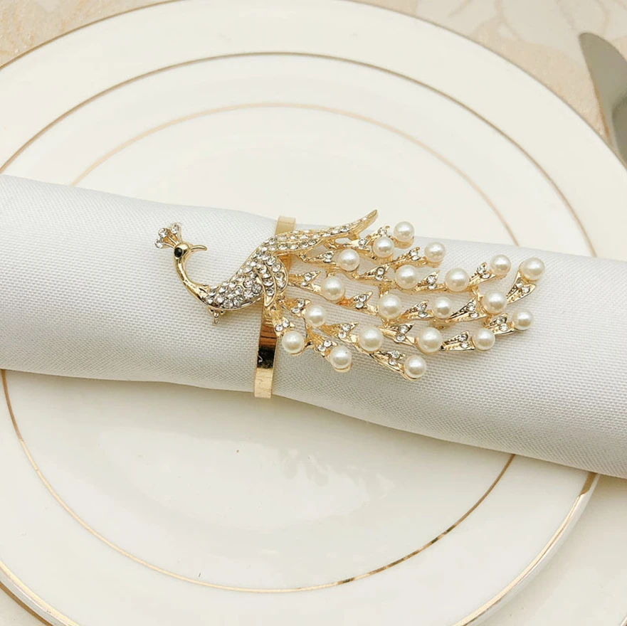 120pcs/lot New napkin ring pearl napkin buckle diamond alloy western napkin ring mat towel ring