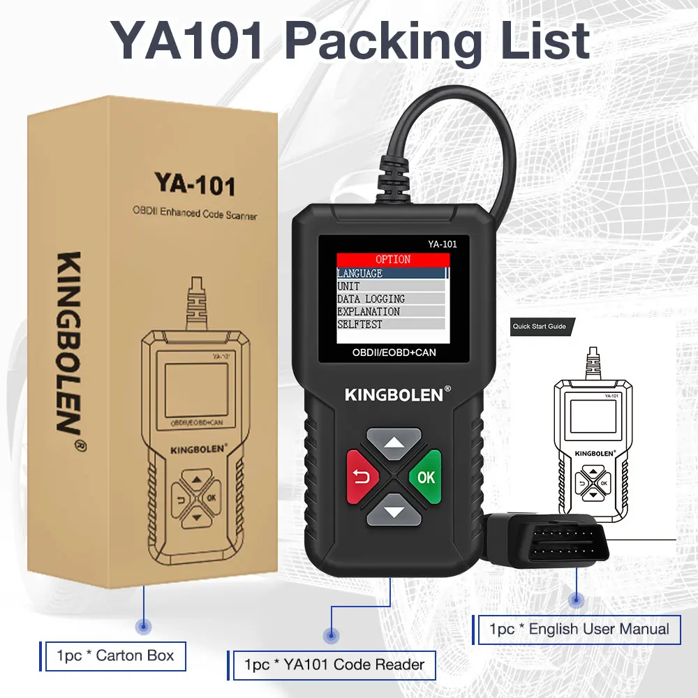 Herramienta de diagnóstico KINGBOLEN YA101 OBD2, escáner automotriz, prueba de batería, verificación del motor, lector de código PK ELM327 CR3001