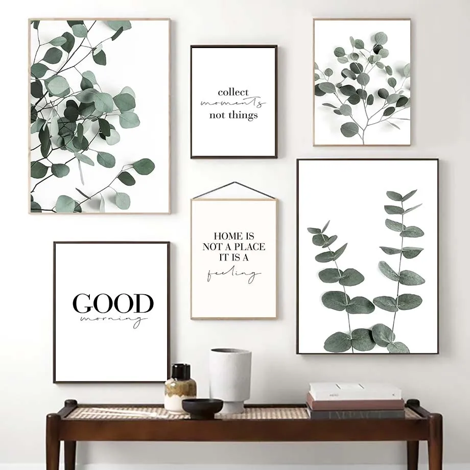 

Eucalyptus Green Leaf Plant Wall Art Print Inspiring Quote Canvas Painting Nordic Poster Decor Wall Pictures For Living Room