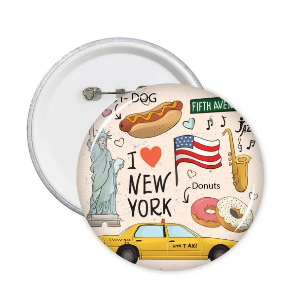 I Love New York Hot Dog Donuts America Texi Round Pins Badge Button Clothing Decoration Gift 5pcs