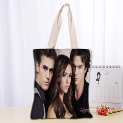 Custom Vampire Diaries Tote Bag Reusable Women Canvas Shoulder Bag Handbag Shoulder Pouch Foldable Canvas Shopping Bags