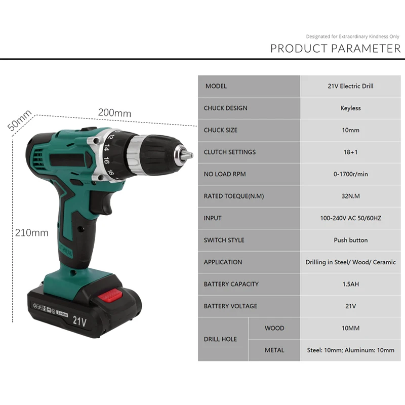 21V Brushless Electric Drills 32N.M Cordless Electric Screwdriver 1500mAh Lithium-Ion Battery 3/8-Inch Power Tools Impact Drills