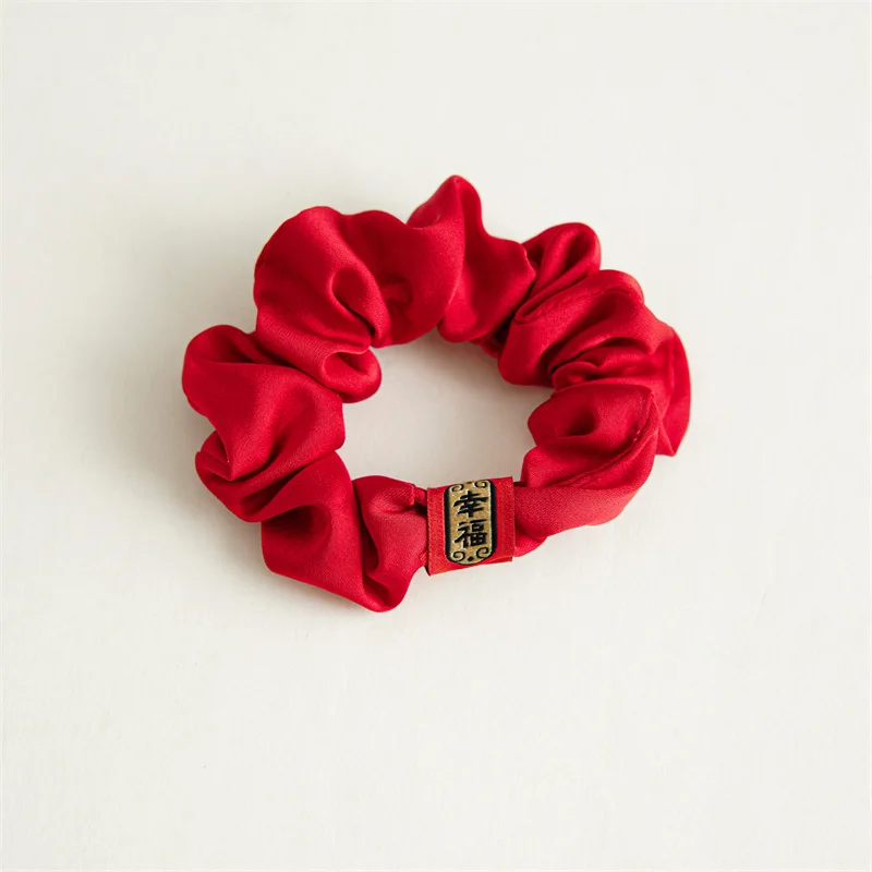 2024 Chinese New Year Head Ties Red Traditional Spring Festival Hair Scrunchies Silk Slim Hair Rope Kid Girls Hair Accessories