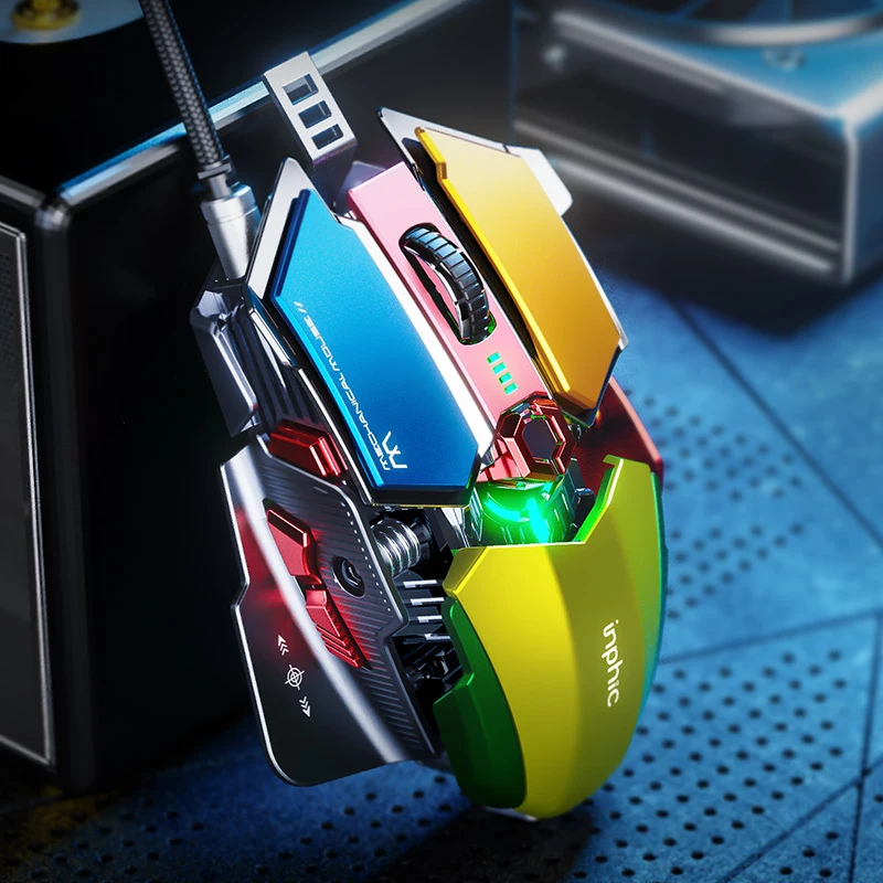 Inphic PG6 Wired Gaming Mouse Sci-fi Mecha Style Magical Colour RGB Light Professional Esports Game Mouse