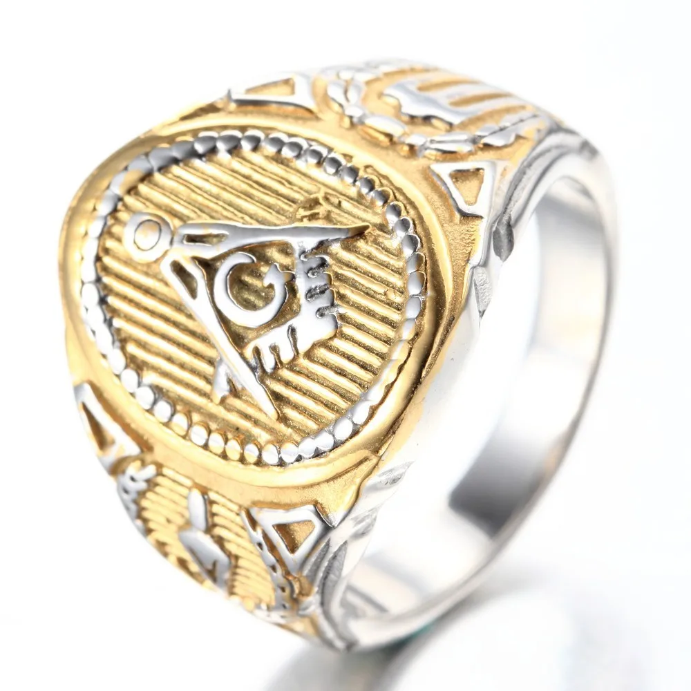 Cool Freemason Mens Boys Gold Silver color 316L Stainless Steel Free Mason Masonic Ring US Size 7-15