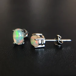 CSJ Genuine Natural Opal Earrings 925 Sterling Silver Ethiopia Opal 4*6mm Jewelry for Women Lady Wedding Engagment Party Gift