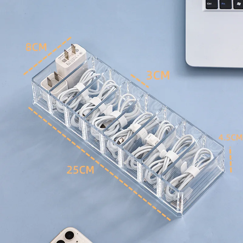 New Transparent  Data Line Storage Container for Desk Stationery Multifunctional Headset Data Charging Line Cable Storage Box