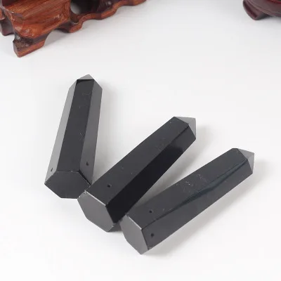 

3pcs Natural obsidian single tip crystal pillar hexagonal black crystal energy bar crystal pillar accessories can be customized