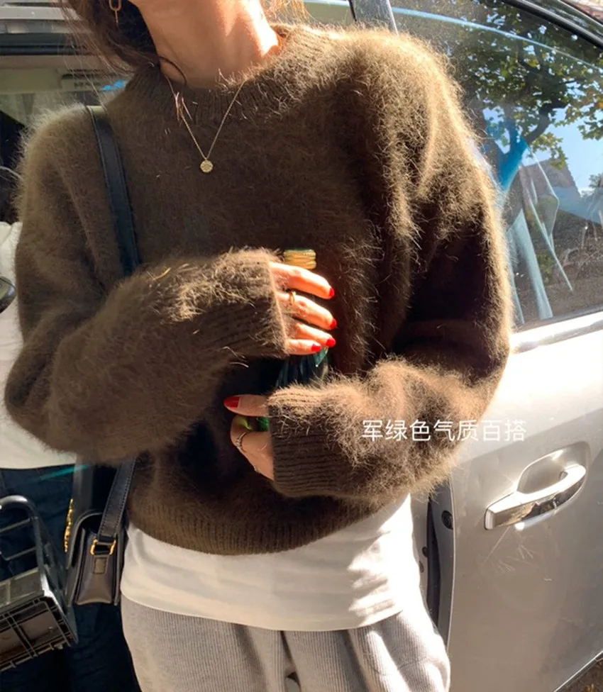 New Designer Vintage Autumn Winter Knitted Loose Sweaters Fashion Women Mink Cashmere Soft Thicked Warm O Neck Pullovers Female