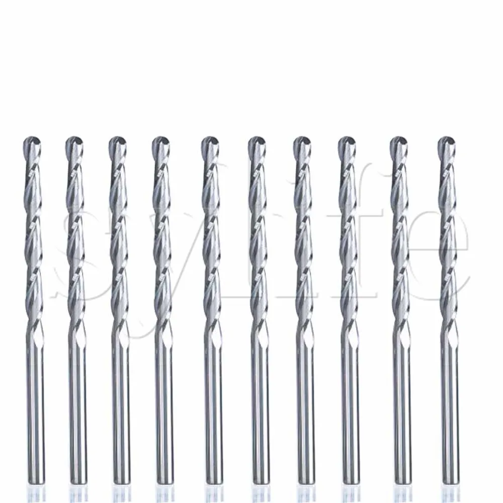 3.175mm Two Flutes Carbide Ball Nose End Mills CNC Bits 32mm Flute Length Pack of 10