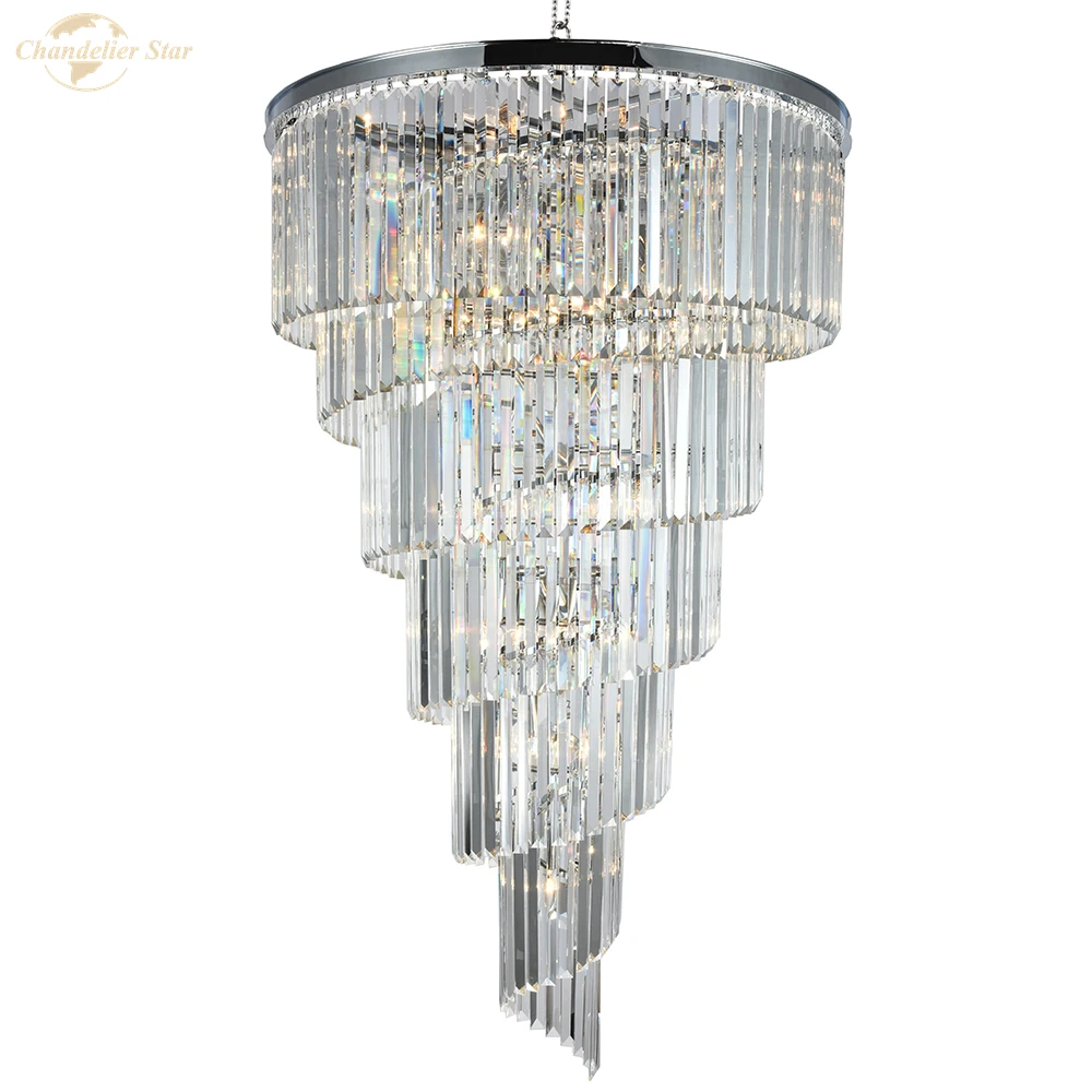 Large Big Chandelier Lighting Luxury Prism LED Pendant Hanging Lamp Art Deco Spiral K9 Crystal Chandeliers