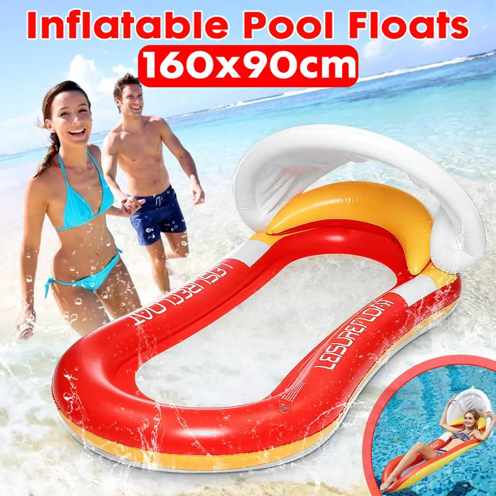 

160x90cm Foldable Water Hammock Single People Inflatable Backrest Beach Lake Lounger Swimming Pool Bed With Sunvisor