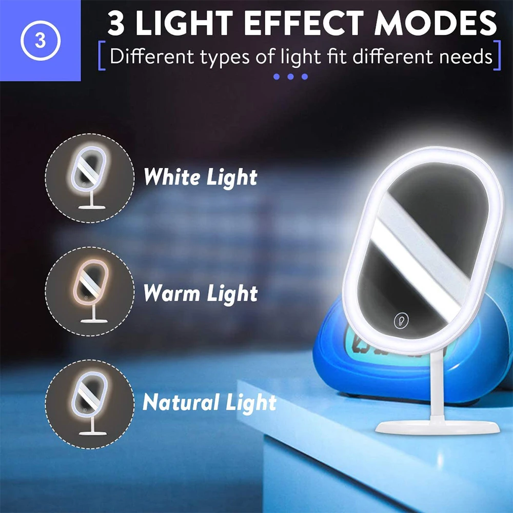 High Quality Makeup Mirror with LED Lights USB Rechargeable 180 Degree Rotation Professional Beauty Touch Screen Makeup Mirror