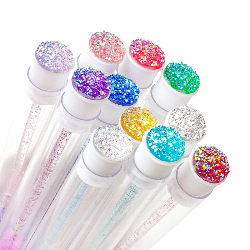 5 pcs Reusable eyebrow brush tube disposable eyelash brush replaceable dust-proof Sparkling broken diamond at bottom