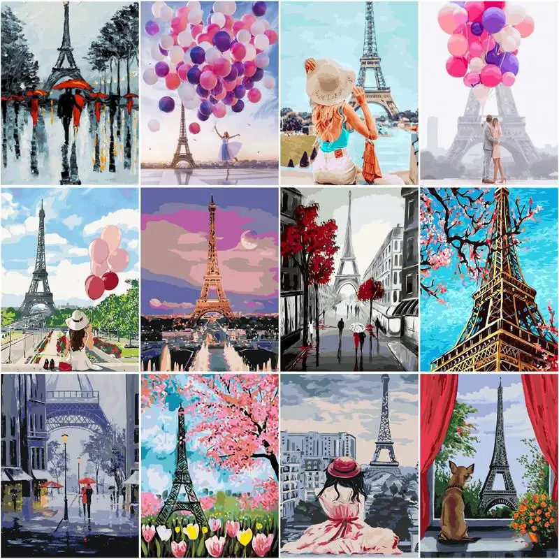 RUOPOTY Frame Picture Paint By Numbers For Adults Paris Romantic Picture By Numbers Acrylic Paint On Canvas For Home Decors Arts