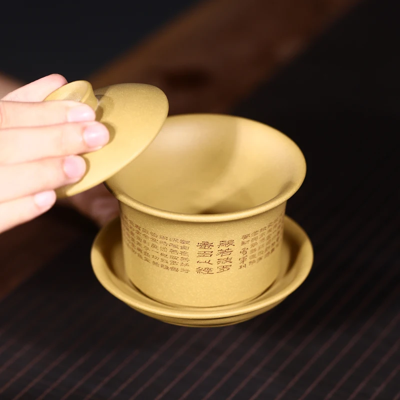 |purple sand tureen pure manual only three tureen tea cups period of mud purple clay teapots kung fu heart sutra tureen