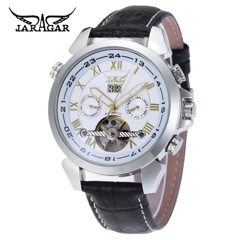 JARAGAR Watch Men Tourbillon Watches Roman Numbers 5 Hands Date Date Week Automatic Mechanical Wristwatches Men Reloj Hombre