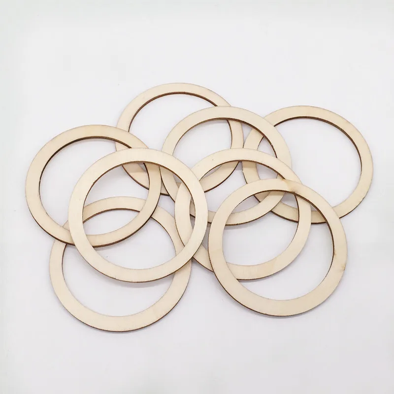 10pcs 50mm Unfinished Flat  Wooden Round Rings Circle Ornaments Blank Wooden Slices for Painting, Pyrography, Home Decorations