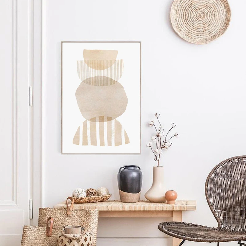 Earth Tone Abstract Geometry Canvas Painting Beige Gray Neutral Color Poster Wall Pictures Boho Wall Art Print Living Room Decor