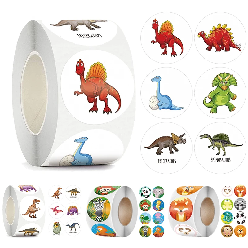 Stickers 500Pcs/Roll Teacher Reward Sticker Fun Motivation Little Dinosaur Sticker for School Teacher Student Stationery Sticker
