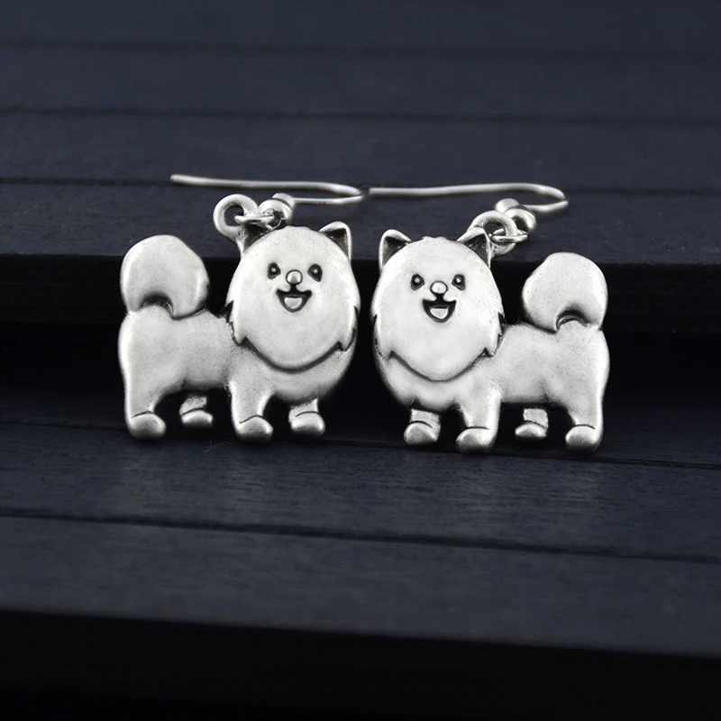 Pendientes colgantes con diseño de perro Spitz para mujer, aretes con diseño de Pomerania y alemán de dibujos animados, Estilo Vintage, a la moda coreana