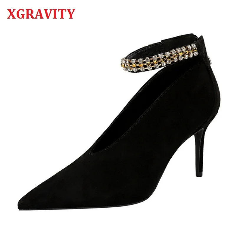 XGRAVITY European American High Heeel Sexy Women Party Shoes Elegant Bridal Shoes Ladies Party Shoes Rhinestone Footwear A241