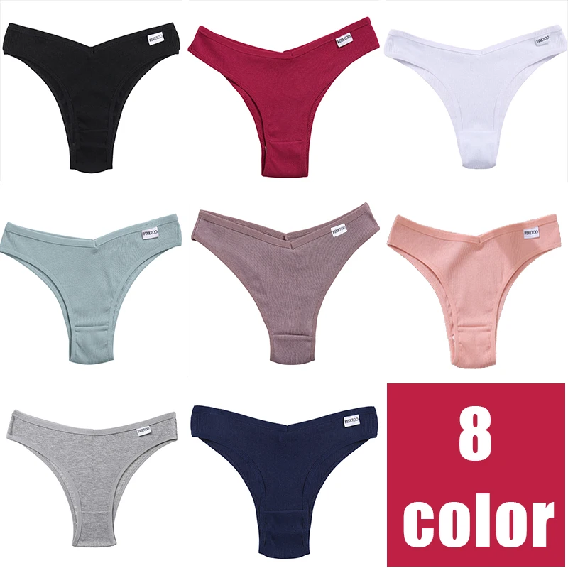 FINETOO Women\'s Cotton Panties Ladies Sexy V Waist Brazilian Underwear Female T-Back Briefs Panty M-XL Girls Intimates Lingerie