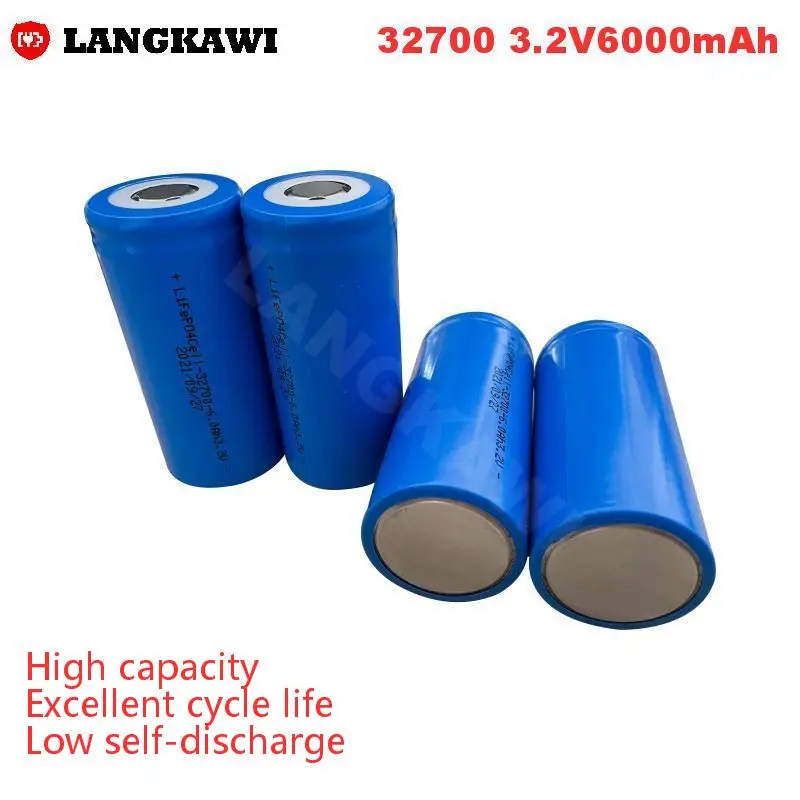 3.2V 32700 6000mAh LiFePO4 Cylindrical Rechargeable Lithium-ion High Capacity Battery for Electric Vehicle UPS Energy Storage