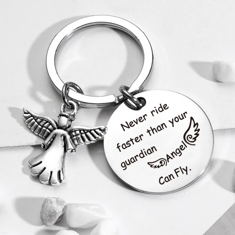 Guardian Keychain Angel Keychain New Driver Keychain Never Ride Faster Than Your Angel Can Fly Birthday Gift for Daughter Girls