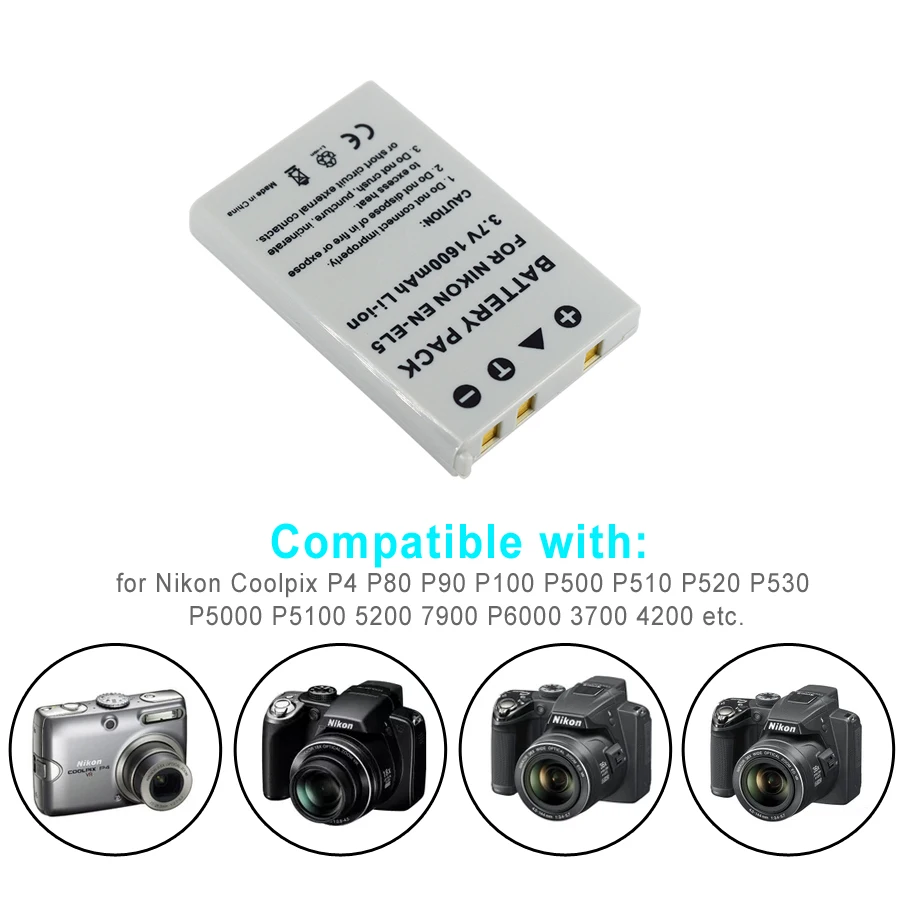 1600mAh EN-EL5 Digital Camera Battery Pack for Nikon Coolpix P4 P80 P90 P100 P500 P510 P520 P530 P5000 P5100 5200 7900 P6000