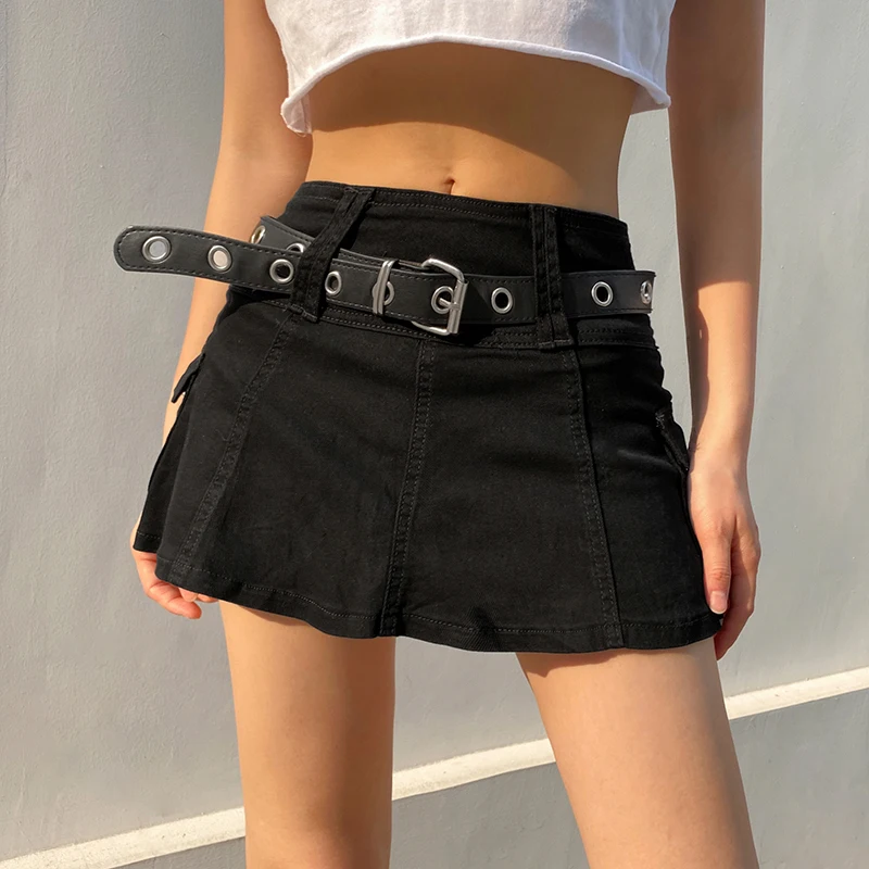 Darlingaga Korean Fashion Solid Cargo Denim Skirt Casual Zipper Hot Party High Waist Skirt Summer Line Sexy Mini Skirts Clothes