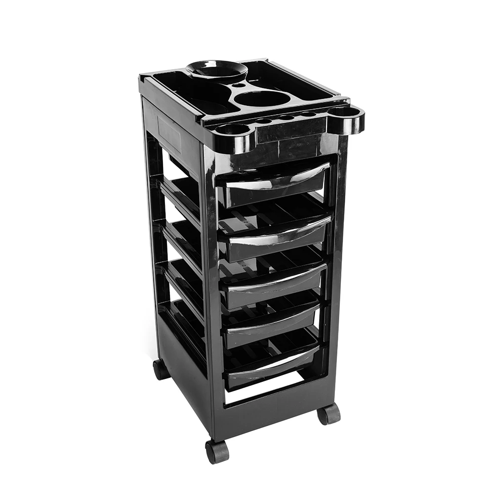 5 Tiers Removable Portable Plastic Hairdresser Beauty Storage Trolley Black Hair Salon Trolley Hair Shop Beauty Cart