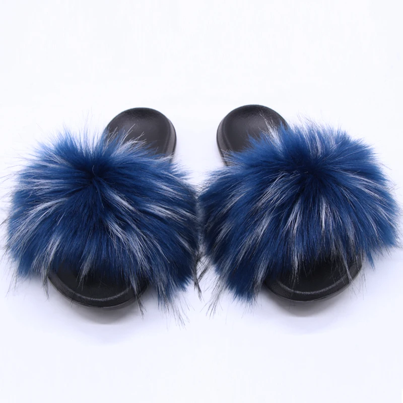 Summer women\'s slippers luxury imitation fur raccoon fur slippers fashion simple indoor non-slip fluffy fur Outdoor slippers