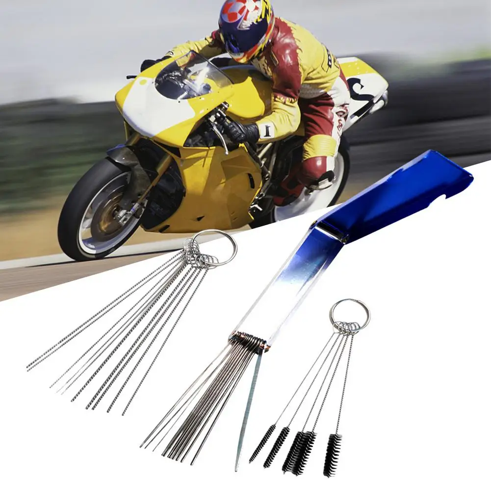 Carburettors Carbon Dirt Jet Remove Cleaner 12 Wire Torch Tip Cleaner 10 Needles 5 Brushes Portable Cleaning Tool Kit for Moto