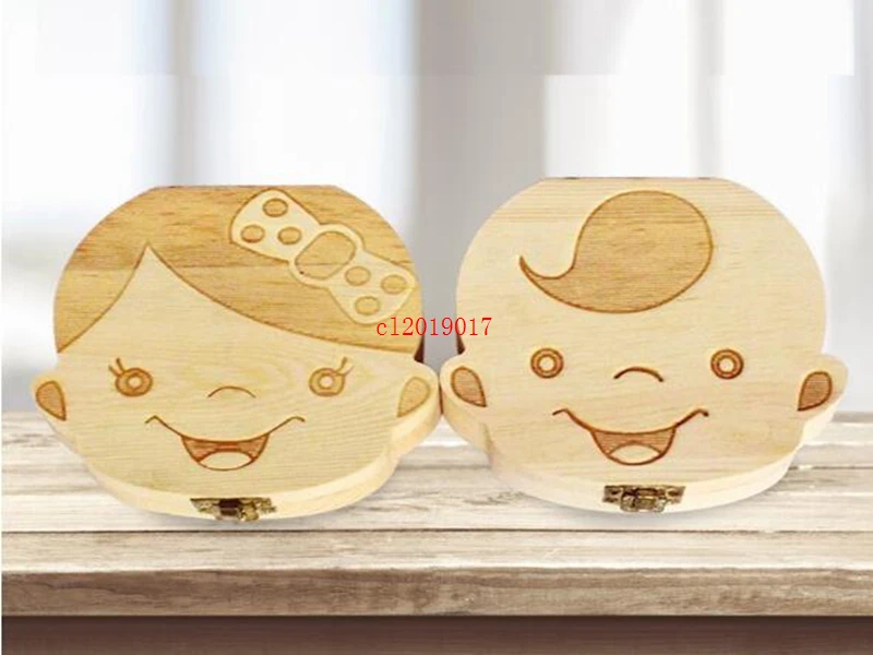 

Baby Teeth Box Organizer Save Milk Teeth Wood Storage Box Great Gifts 3-6YEARS Creative For Kids Boy Girl Image